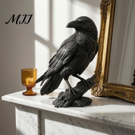 Realistische Rabenstatue Gotische Schwarze Krähe Figur, Harz für Halloween Tischplatte Innen Außen Vogel Dekoration, Dunkles Gruseliges Ornament Zuhause Büro Bücherregal