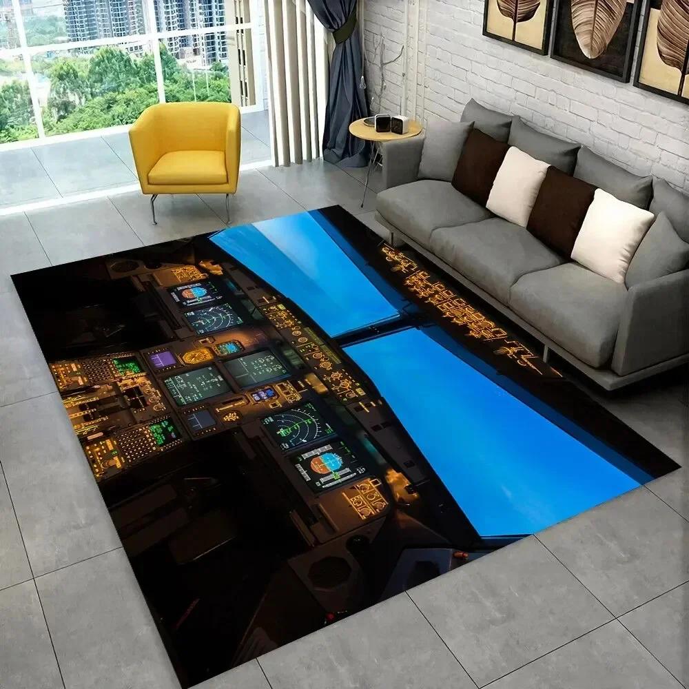 Fighter Aircraft Control Cockpit Cabin Carpet Rug for Home Living Room Bedroom Sofa Doormat Decor,Area Rug Non-slip Floor Mat