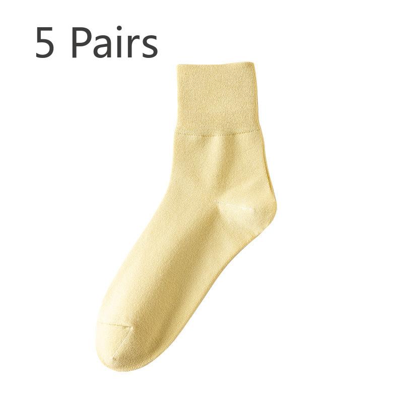 5 Pairs of Female Autumn and Winter Pure Color Cotton Sweat Absorbing Deodorizing Stockings