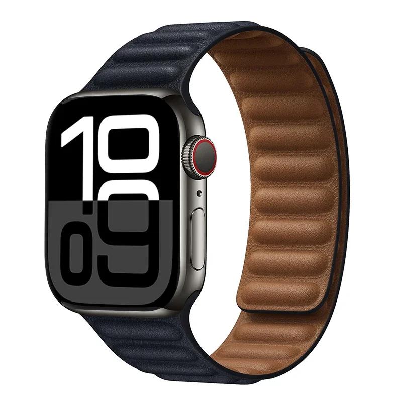 Leather Strap for Apple Watch Band 42mm 46mm 45mm 44mm 40mm Original Magnetic Loop Link Bracelet iWatch Ultar 2 49mm 10 9 8 7 SE