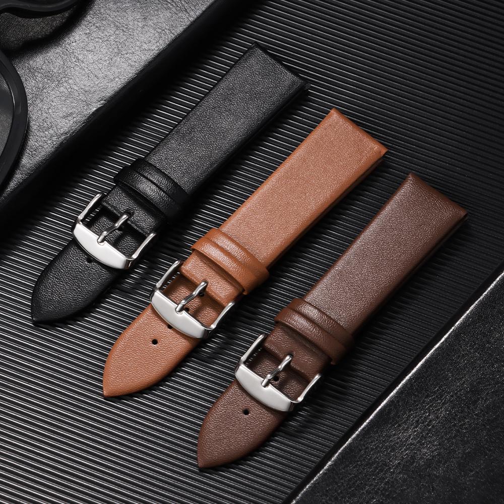 12mm 14mm 16mm 18mm 19mm 20mm 21mm 22mm Ultra-thin Calfskin Watchband for Women Watch Belt Strap Wristwatches Band Brown Black
