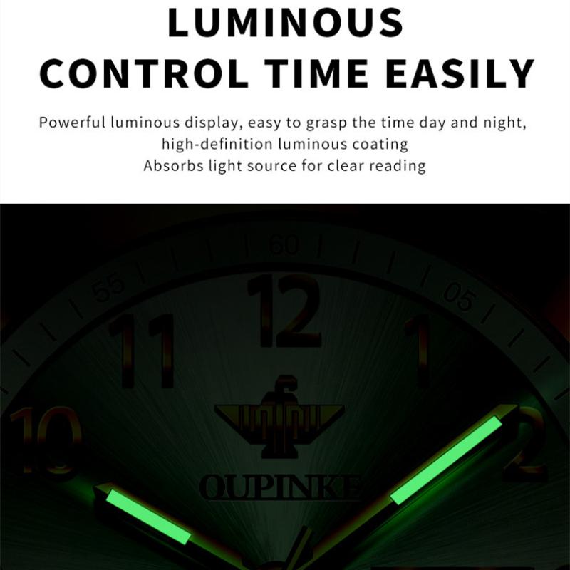 OUPINKE New Business and leisure Men's Watch Automatic Mechanical Watch Stainless Steel Business Double Calendar Anti-high-end Watch