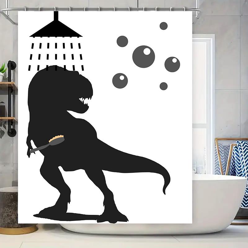 

Stylish T-Rex Shower Curtain Set For Bathroom Decor Black Silhouette Design With Bubble Pattern W60H190(CM)-1 Pcs