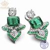 WUIHA Vintage 925 Sterling Silver Lab Sapphire Emerald High Carbon Diamonds Gemstone Ear Studs Earrings Fine Jewelry Wholesale