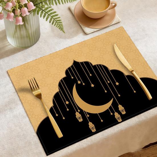 Ramadan Placemat Moon Heat Resistant Non-slip Star Lantern Mosque Table Mat Eid