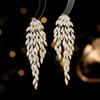 Luxury Brand Jewelry Wedding Party Long Temperament Leaf Tassel Dangle Earrings Micro Pave Cubic Zirconia Fashion Earring