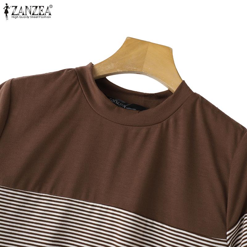 ZANZEA Dámská letní trička s kulatým výstřihem, ležérní, s krátkým rukávem a pruhy