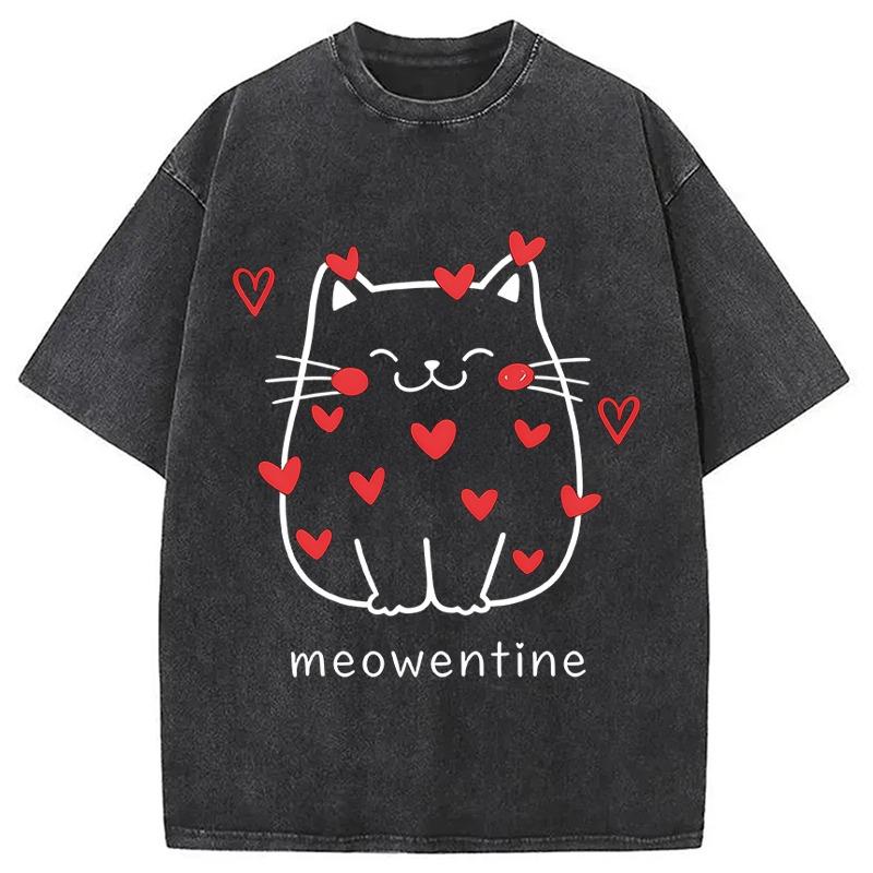 Lustiges Valentinstags-Kätzchen Washed T-Shirt Unisex Paar T-Shirts Sommer Kurzarm Reine Baumwolle Schwergewicht Tuniken