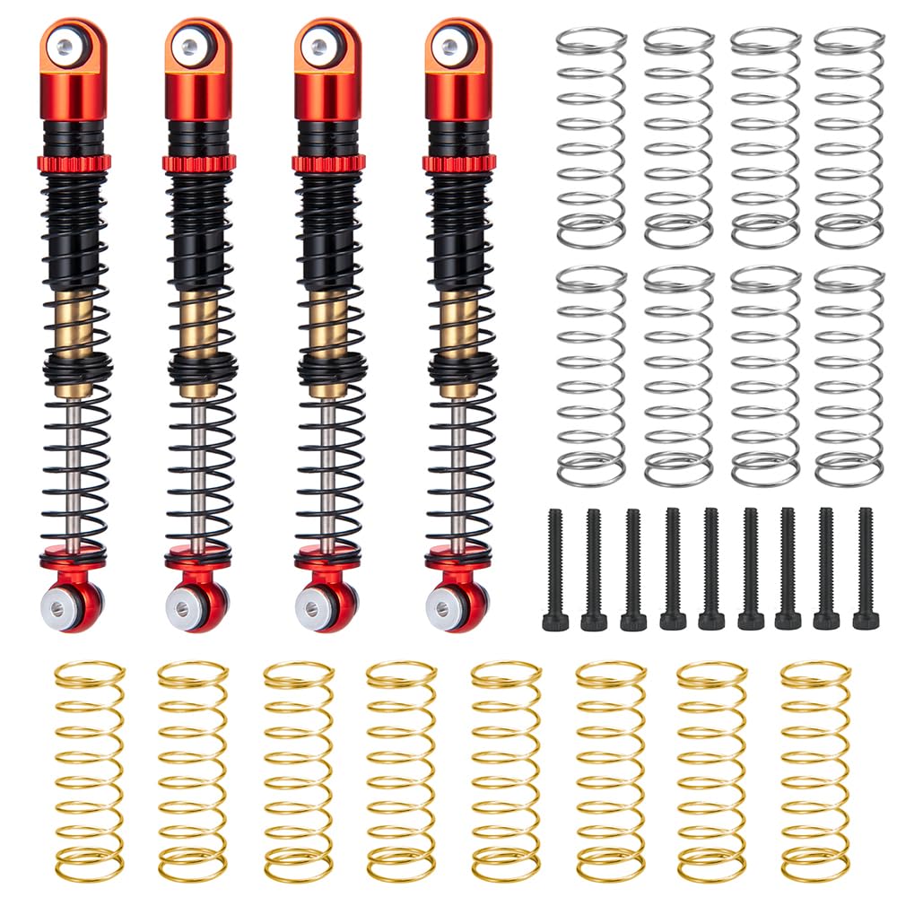 Four 53mm Scale Aluminum Shocks for 1:24 SCX24 RC Crawler (Red + Black)