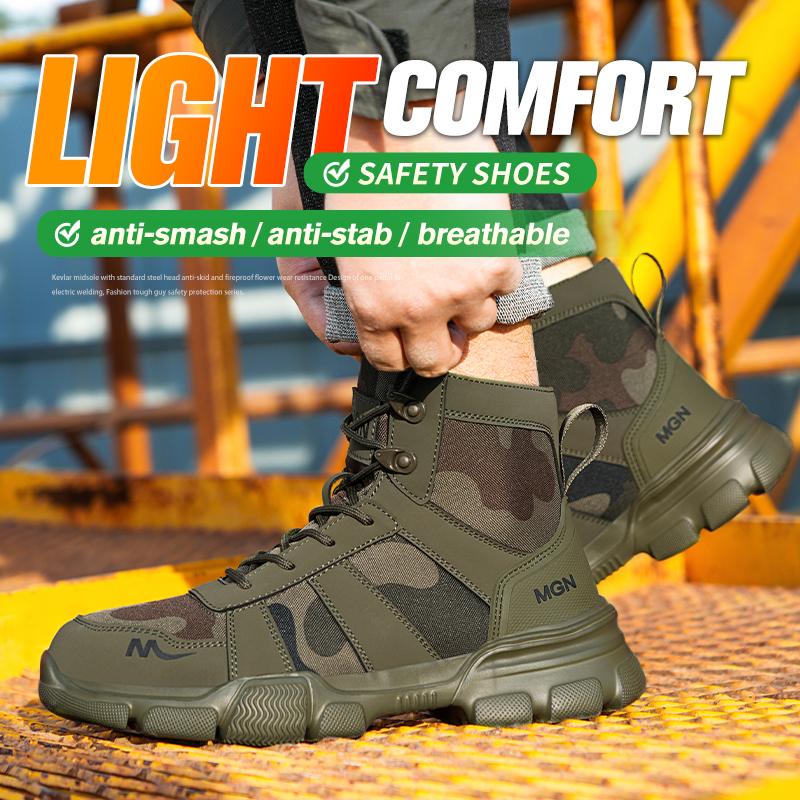 Men Steel Toe Safety Work Boots Indestructible Construction Safety Boots Puncture Proof Male Work Shoes Slip-Resistant Shoes