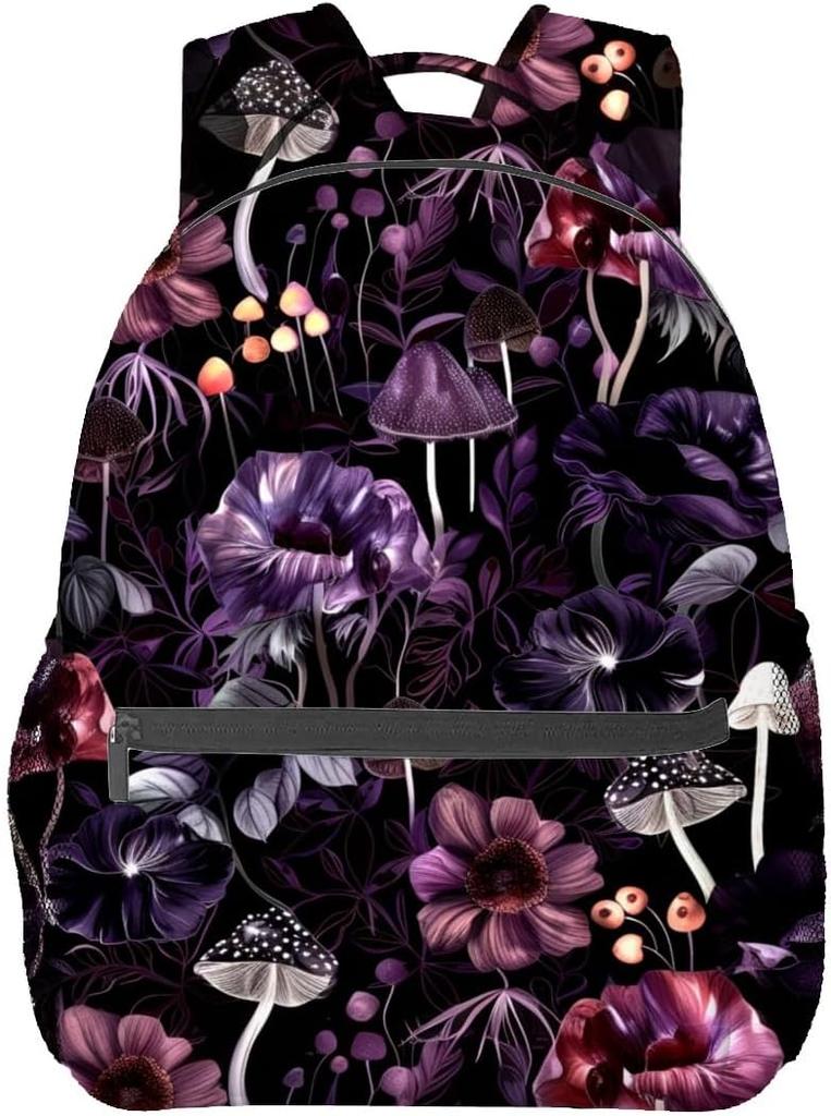 Vintage Moth Backpack,Black White Gothic Floral Retro Polyester Backpacks,Lightweight Double Shoulder Back Pack For Women,Goth