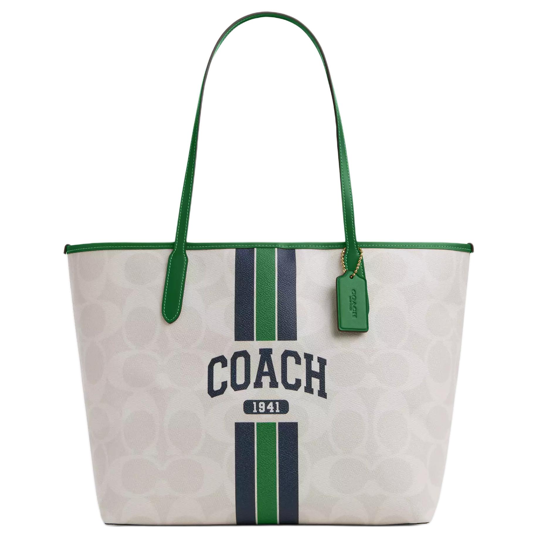 

Coach City 33 Classic Letter Pattern Color Block Design Coated Canvas Tote Bag Women tote Gray Blue Green CBI79-IMY3I Basic Set (Bag+Dust Bag)
