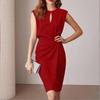 Spring New European and American Women's Clothing Temperament Elegant French Dress Slim Waist Solid Color Hip Skirt