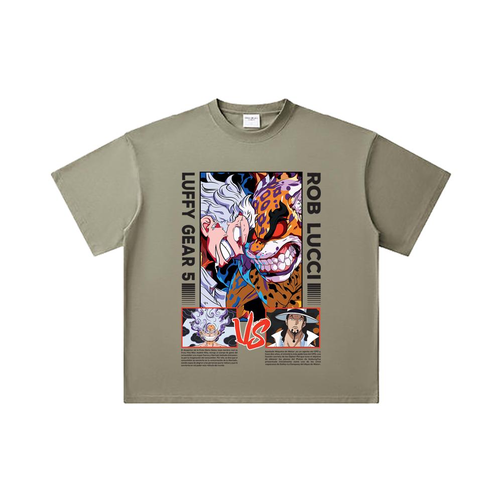 260 GSM Double Yarn 32 Count 100% Cotton One Piece V49 Luffy Lucci Print Unisex Heavy Cotton T Shirt