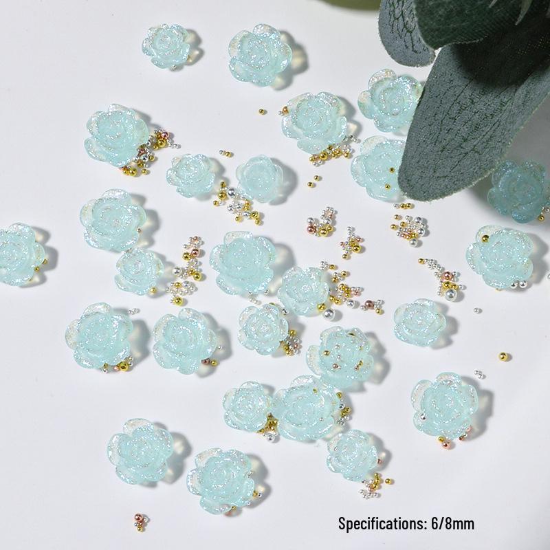 Fairy Moonlight Glitter Camellia 3D Rose Flower Nail Art Decoration