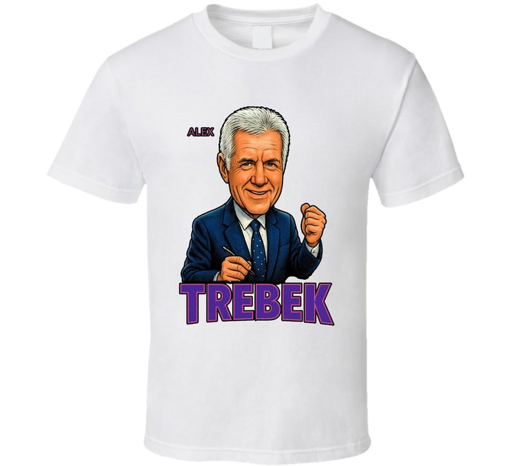 Alex Trebek Jeopardy Tv Series Caricature Fan T Shirt Mens Womens Tees Top 3XL