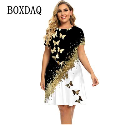 Heißer Verkauf Kleider Für Sommer Frauen Bronzing Schmetterling Kleid Kurzarm Casual Übergroßen Kleid Mode Kleidung