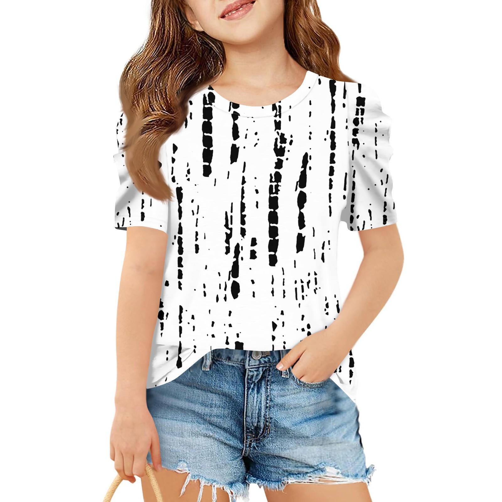 

Summer Girls Short-Sleeved Top, Children s Round-Neck Striped Casual T-Shirt 150 білий