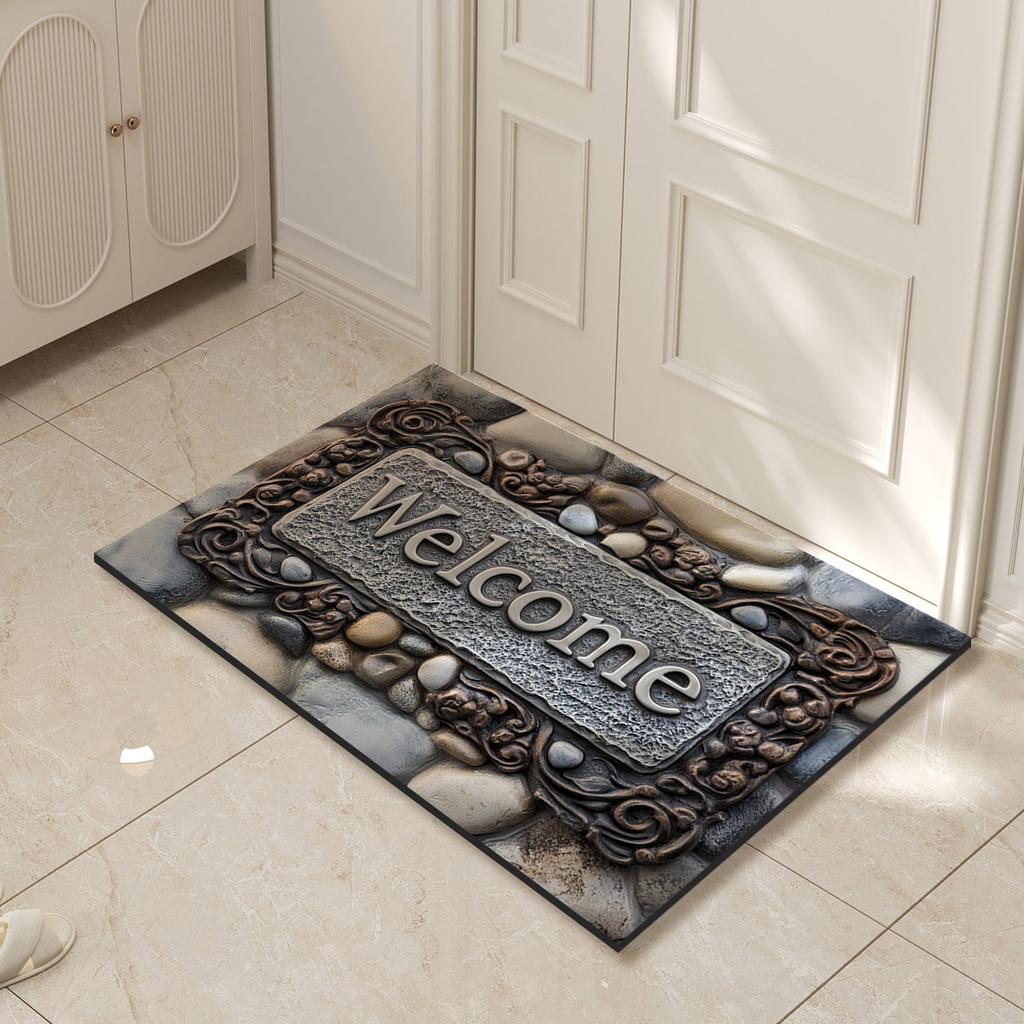 Vintage Welcome Doormat Entrance Door Mat Outdoor Front Room Rugs Foot Mat Hallway Carpet Floor Bathroom Bath Mats Washable