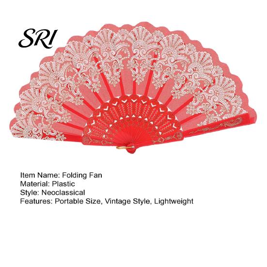 Lightweight Folding Fan Vintage Carved Plastic Ribs Hand Held Portable Chinese Style Summer Cooling Wedding Dance Party Performance Props Handheld