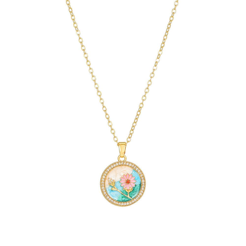 Koperen Bloemenketting Met Zirkonia Steen Meerlaags Ontwerp Voor Casual Of Formeel Gebruik