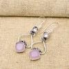 Pink Chalcedony, Kunzite Gemstone Handmade 925 Sterling Silver Jewelry Gorgeous Earrings Gift For Love