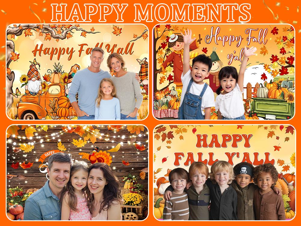 Hello Fall Backdrop Decoration Pumpkin Photography Background Banner Maple Leaf Photo Props for Thanksgiving Party Decoration