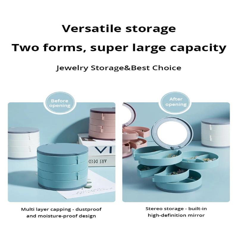 1Pc Jewelry Stand Holder Display Tray Multilayer Rotating Jewelry Storage Box With Mirror Plastic Makeup Box
