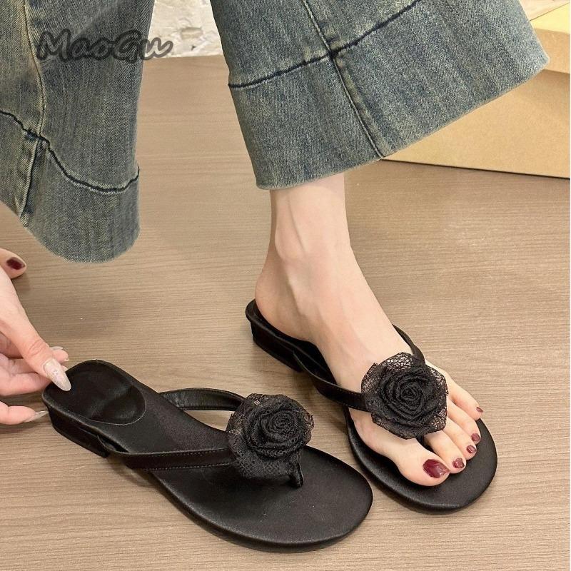 Flower Women Flats Slippers Clip Toe Flip Flops Ladies Casual Woman Shoes 2025 Summer Sandals Beach Slides Mujer Zapatos Size40
