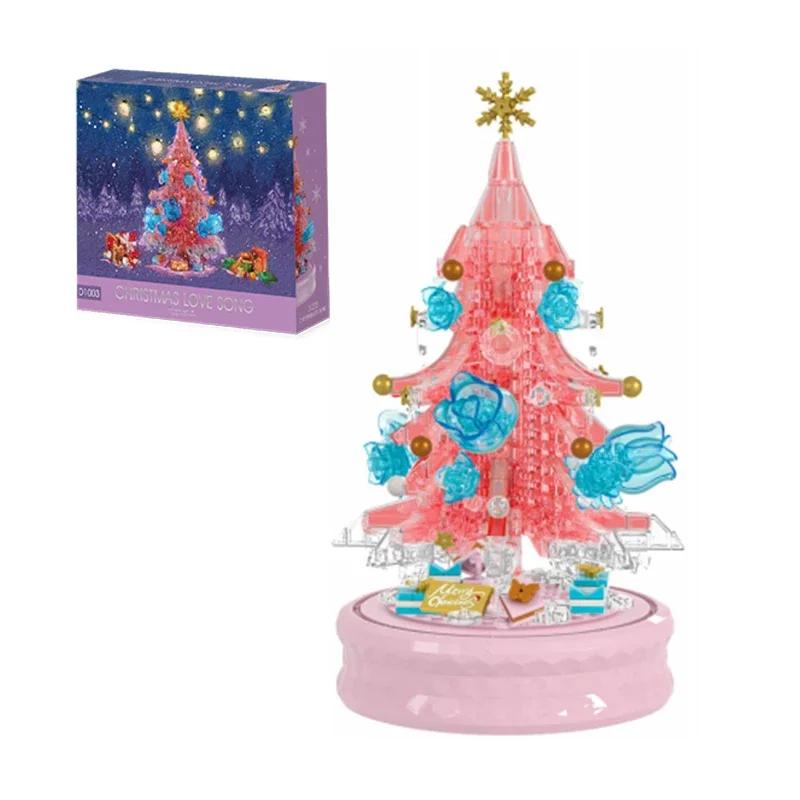 

Розовая рождественская музыкальная шкатулка, набор строительных блоков, романтическая модель розы, вращающаяся музыкальная шкатулка, собранная модель, кирпичи, игрушка для девочек, детский подарок