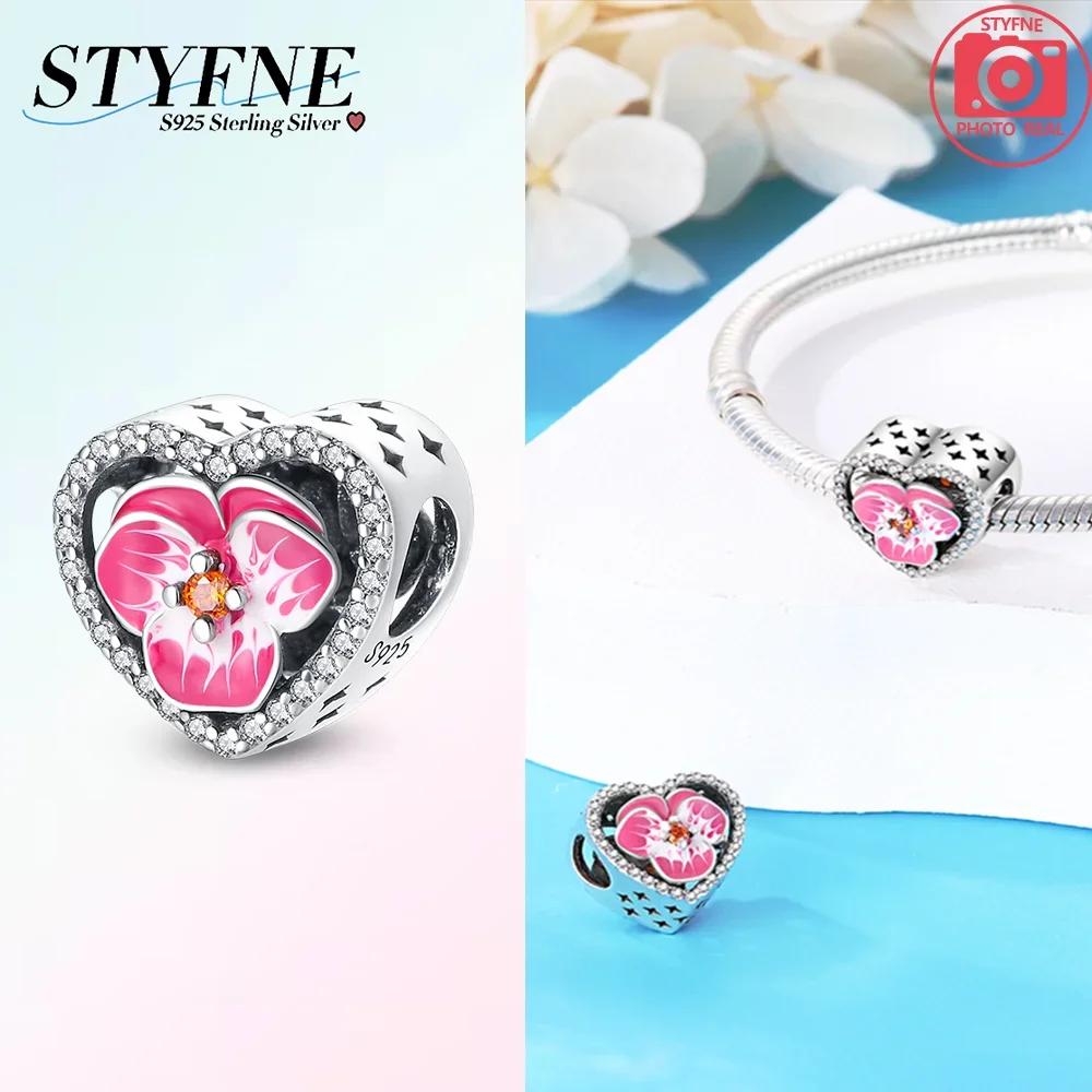 925 Silver Charms Pink Iris Flower Heart Unicorn Four Leaf Clover Beads for DIY Bracelet Jewelry Making Women