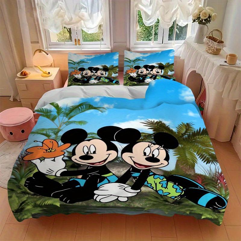 3pcs Mickey & Minnie Mouse Tropical Paradise Print Cover Set Ultra Soft, Breathable, and Comfortable Bedding with Stylish Design for Bedroom and