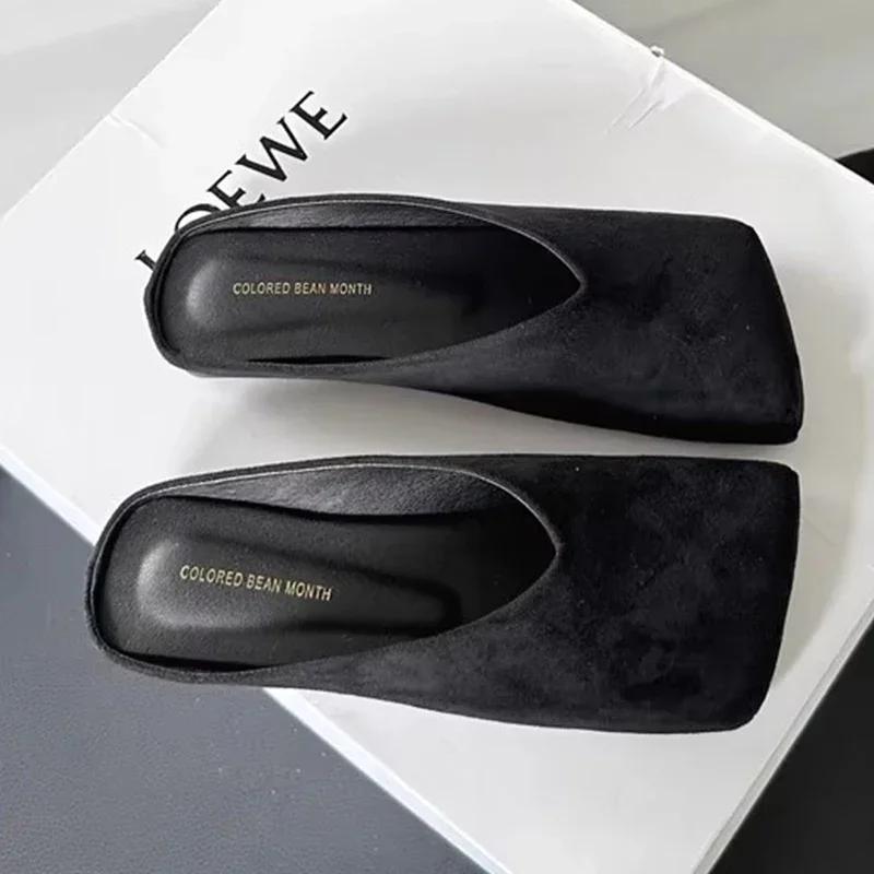 Fashion Women Suede Flats Mules Shoes Square Toe Slingback Slippers Casual Sandals 2025 Trend Summer Dress Flip Flops Cozy Mujer Slides