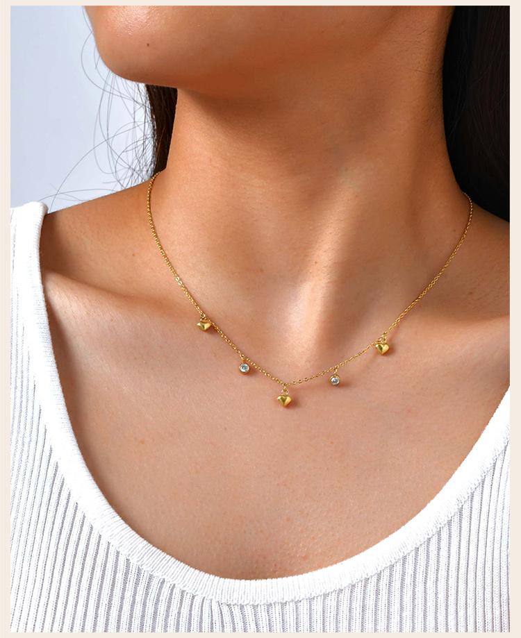 Heart Star Necklace for Women, Cubic Zirconia Stone Charms Necklace Adjustable, Stainless Steel Fashion Jewelry