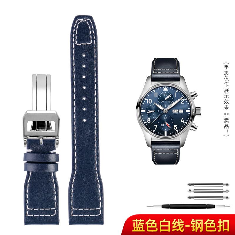 Für IWC Big Pilot Mark 18 Spitfire Braun blau Rindsleder Faltschließe Uhrenarmband Herren Echtes Leder Nieten Armband 21 22mm
