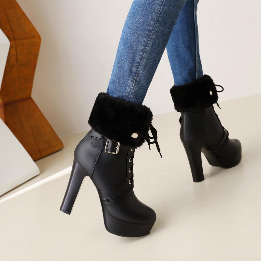 Women's High-heeled Short Boots Autumn and Winter New European and American Style Waterproof Table Thick-heeled Large-size Roman Short Boots