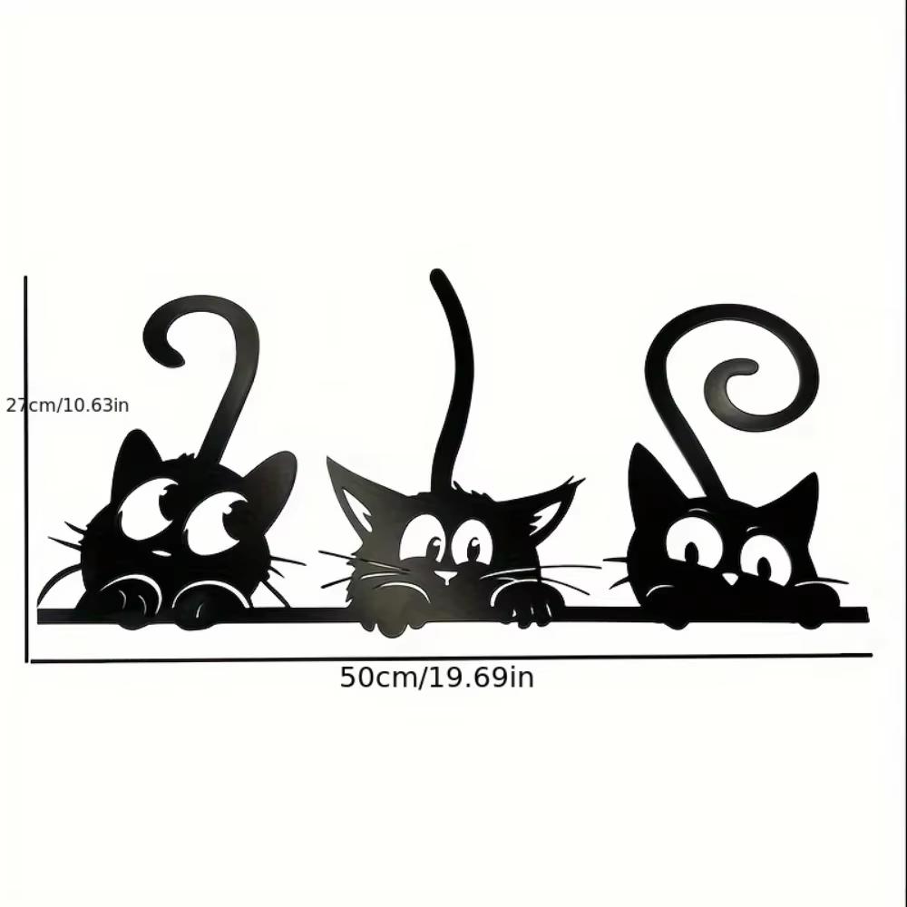 1pc Metal Wall Art Decor - Black Three Thick-Skinned Cats, Iron Wire Wall Hanging Ornament