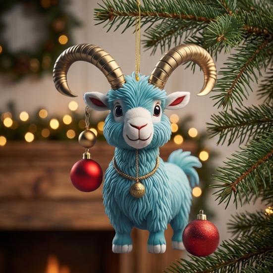 Auspicious Goat Theme Gifts 2D Acrylic Christmas Hanging Ornament, 3.15 Inch Farm Animal Xmas Tree Holiday Car Interior Decor Decoration for Rear View