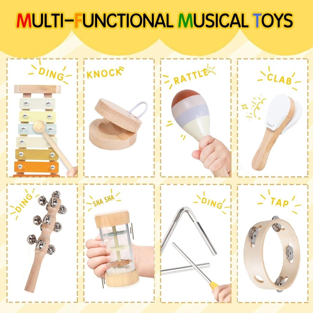 Toddler Musical Instruments Montessori Wooden 6/8Pcs Percussion Instruments Set or Kids Baby Preschool Educational Musical Toy