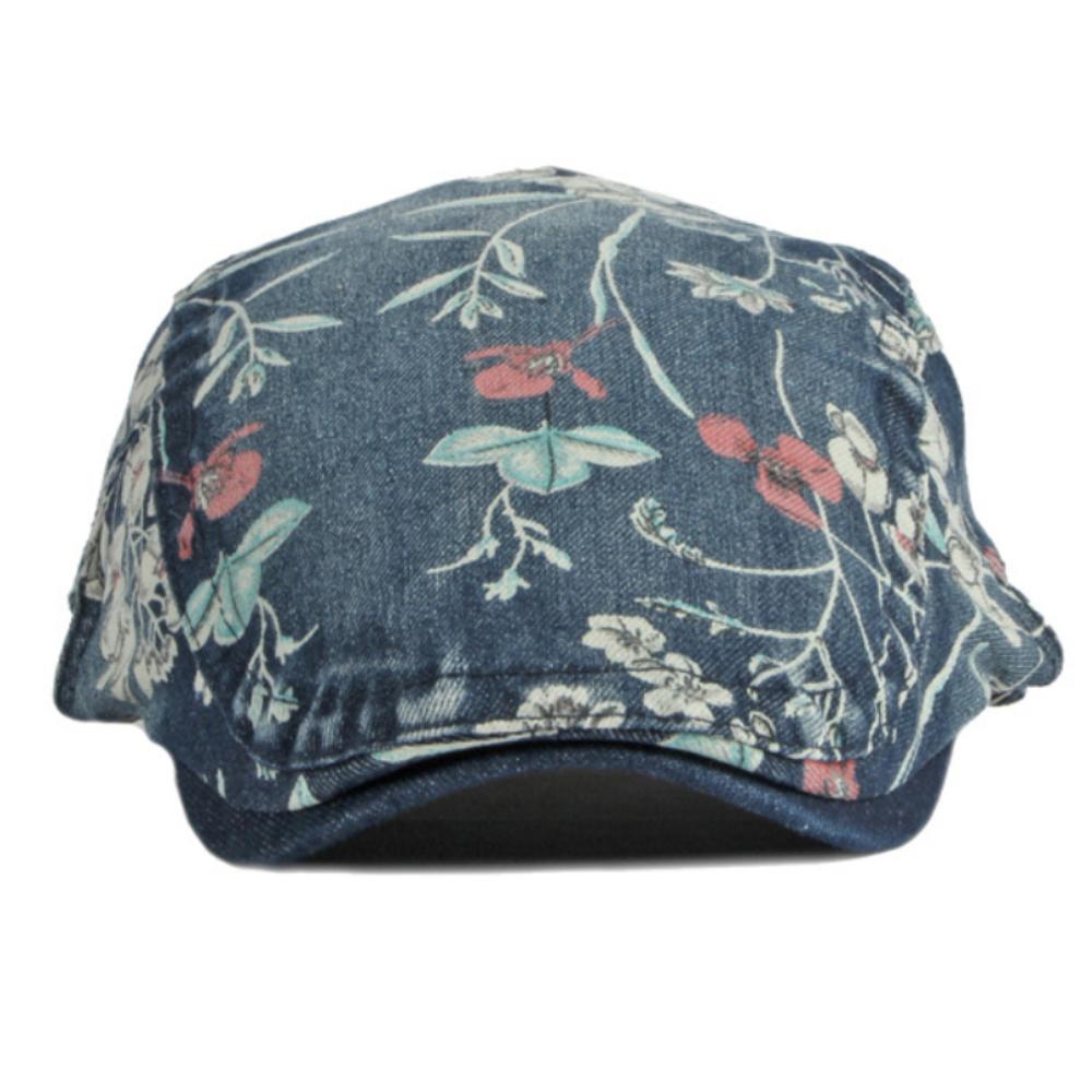 HT4641 Beret Cap Spring Summer Denim Hat Men Women Cap Floral Artist Painter Beret Hat Adjustable Ivy Flat Cap Male Female Beret