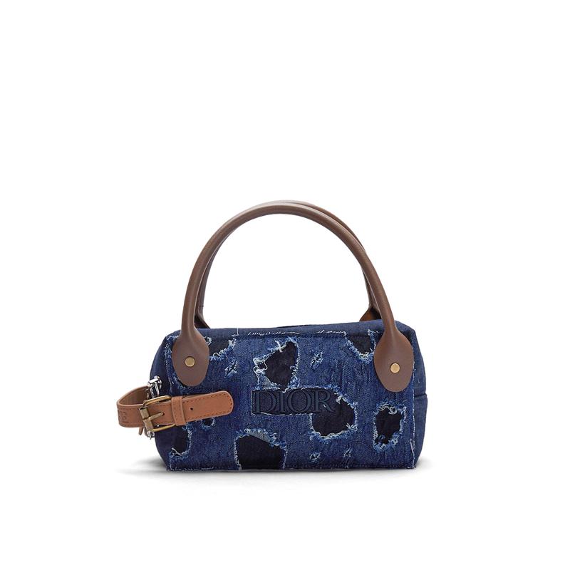 DIOR Bag [Customized cosmetic bag] Bubble jellyfish, citrus salami, shoulder handbag, portable storage, denim fabric, miu style, trendy stray denim синий