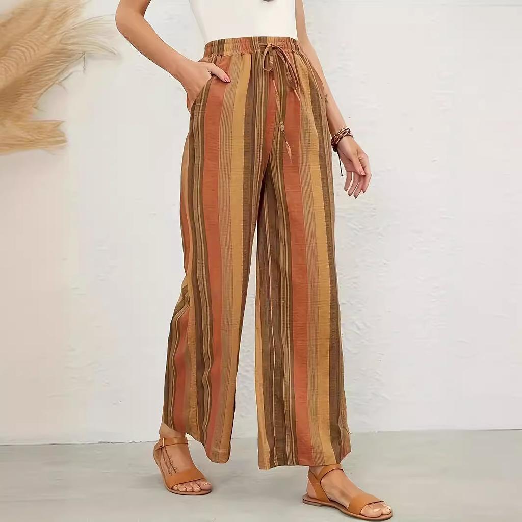 Summer Women's Plus Size Striped Loose Harlem Pants Retro Literary Casual Pant