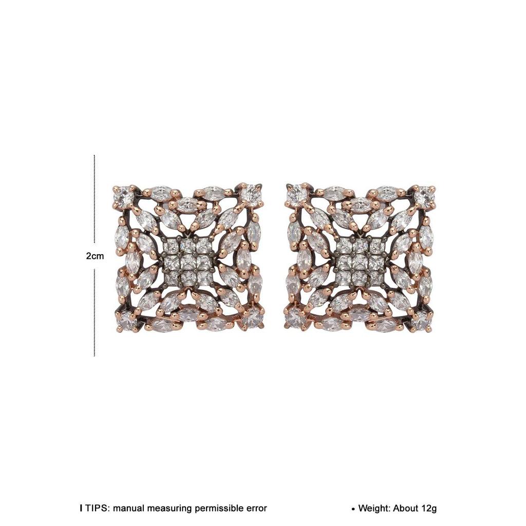Stunning Square-Shaped Stud Earrings for Women  Grey-Toned Look  Stylish Block Design  Rose Gold-Plated
