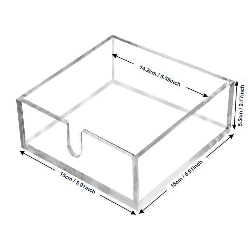 Clear Acrylic Table Napkin Holder for Standard Square Napkins with Visible Storage and Easy Front Access Cutout