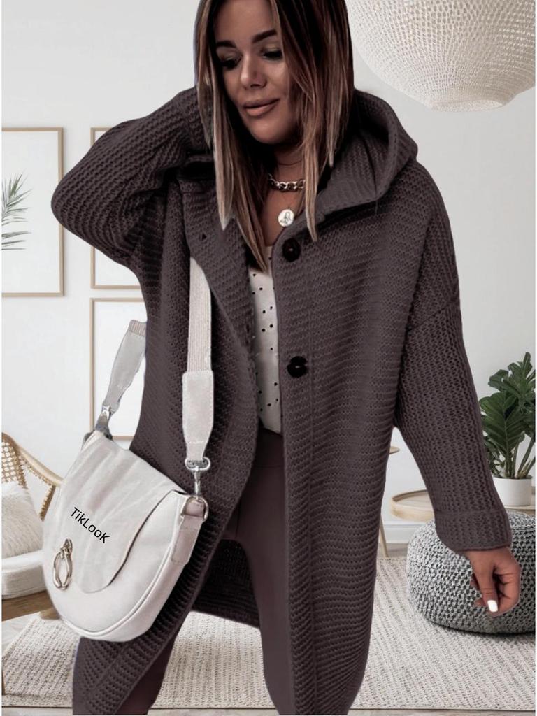 2025 Women's Plus Size Loose Hooded Knitted Cardigan Sweater