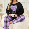 Plus-Size Curvy Women's Long-Sleeve Long-Pants Loose-Fit Casual Heart-Print T-Shirt Set