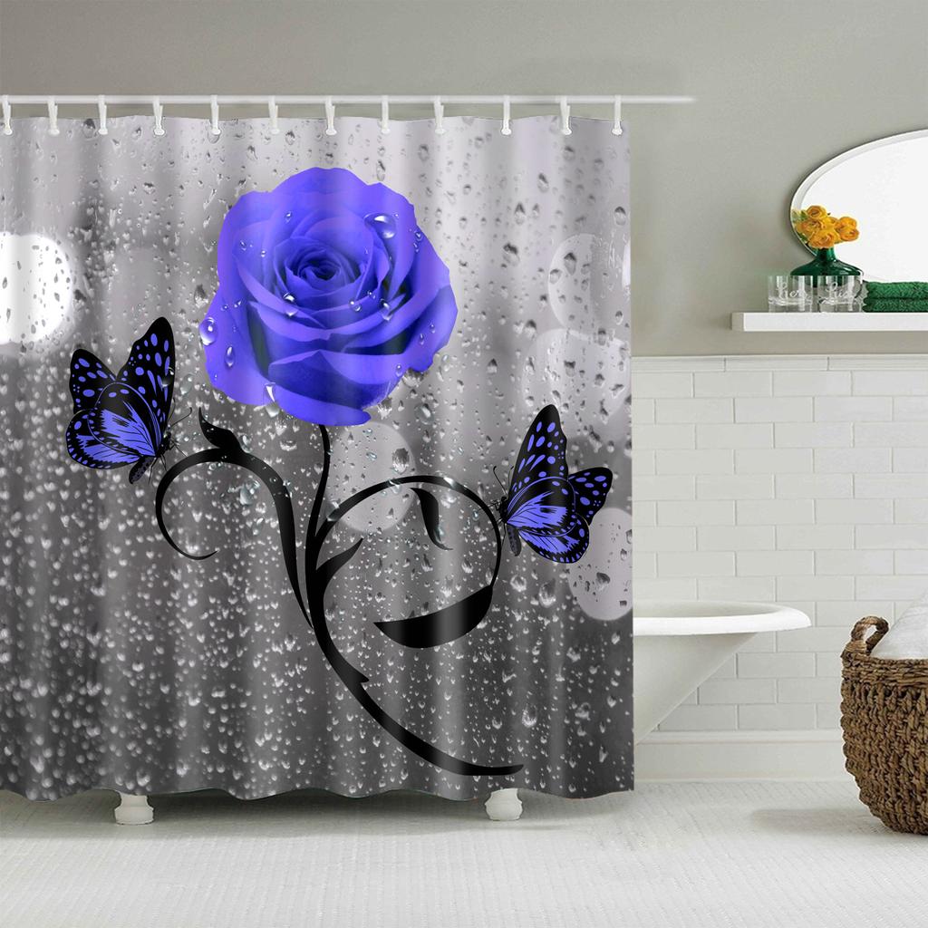 Pflanze Blume Blätter Bäume Ländliche Szenerie Badezimmer Duschvorhang Wasserdichtes Polyestergewebe Badvorhang mit 12 Haken