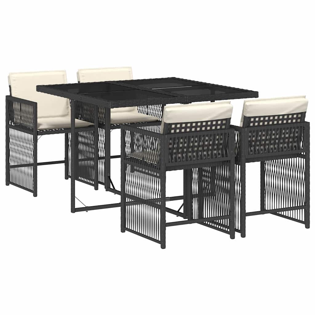 Vidaxl 5-Cz. Garden Furniture Set With Cushions, Black, Poly Rattan