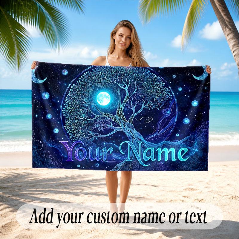 Levensboom Thema Strandlaken Gepersonaliseerd Custom Naam & Tekst Zacht Sneldrogend Strandlaken voor Zwemmen Reizen