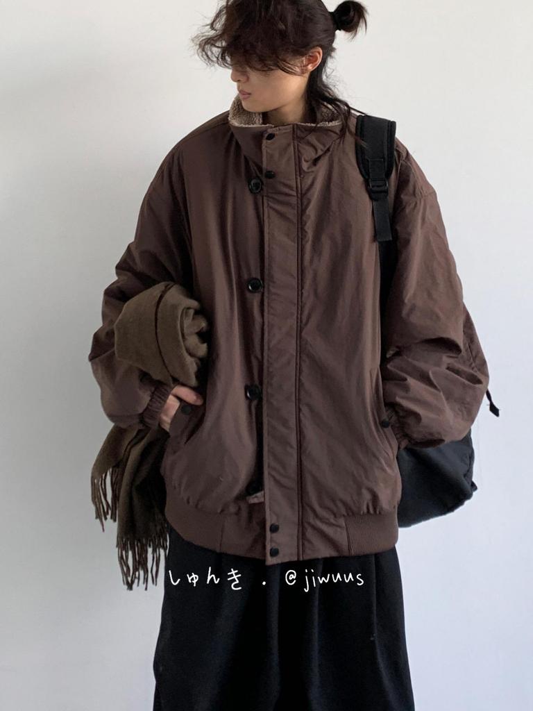 Melaleuca Unisex Retro Lammwolle Gefütterte Baumwolljacke - Stehkragen, Lockerer Schnitt Oberbekleidung